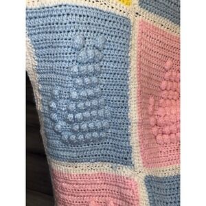 Vintage Crochet Cats Baby Blanket Handmade 3D Kittens Crib Afghan Girl 42x63"